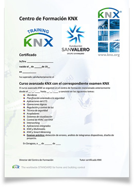 Diploma de la KNX Association y la Fundación San Valero